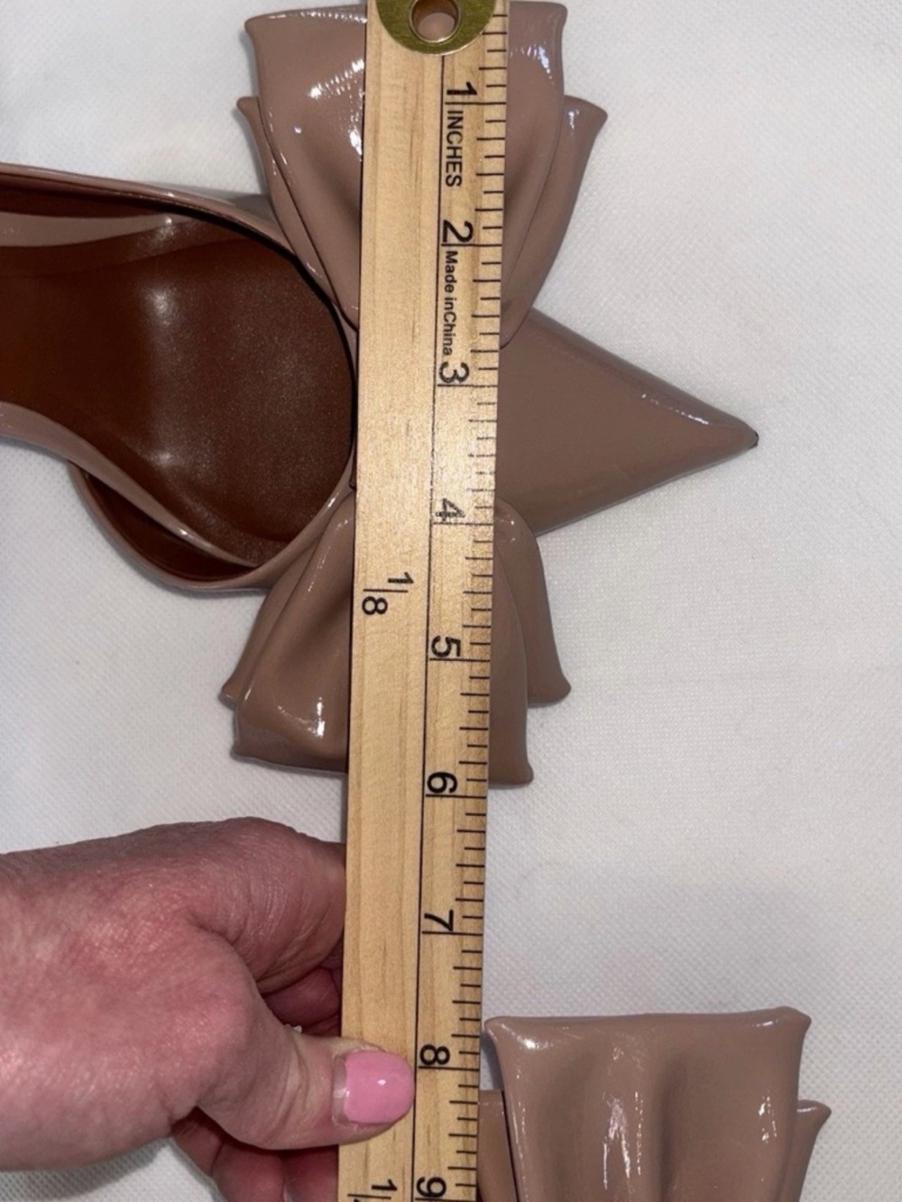 ZARA Nude Beige Patent Heels With Bow Sz 37 US 6.5  3” Heel - Picture 10 of 10